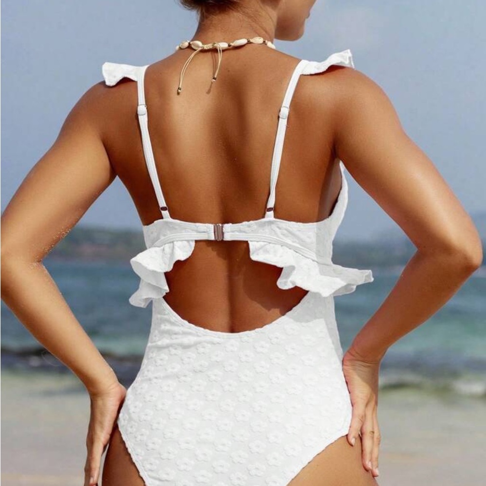 White Ruffled Swimsuit - Picture 2 of 2